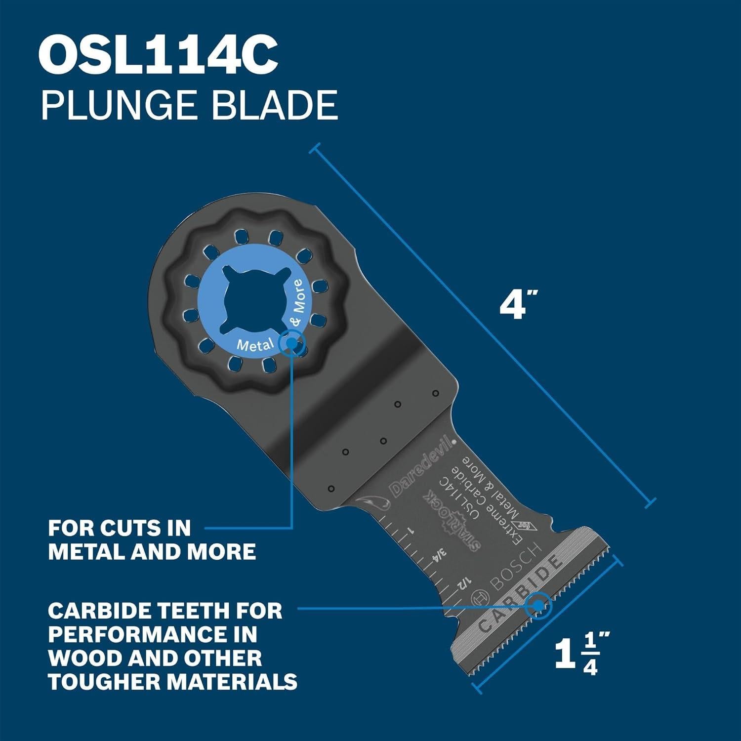 BOSCH OSL003VP 3-Piece 1-1/4 in. Starlock Oscillating Multi Tool Assorted Set Plunge Cut Blades for Mixed Applications in Metal, Wood, and Other General Purpose Materials