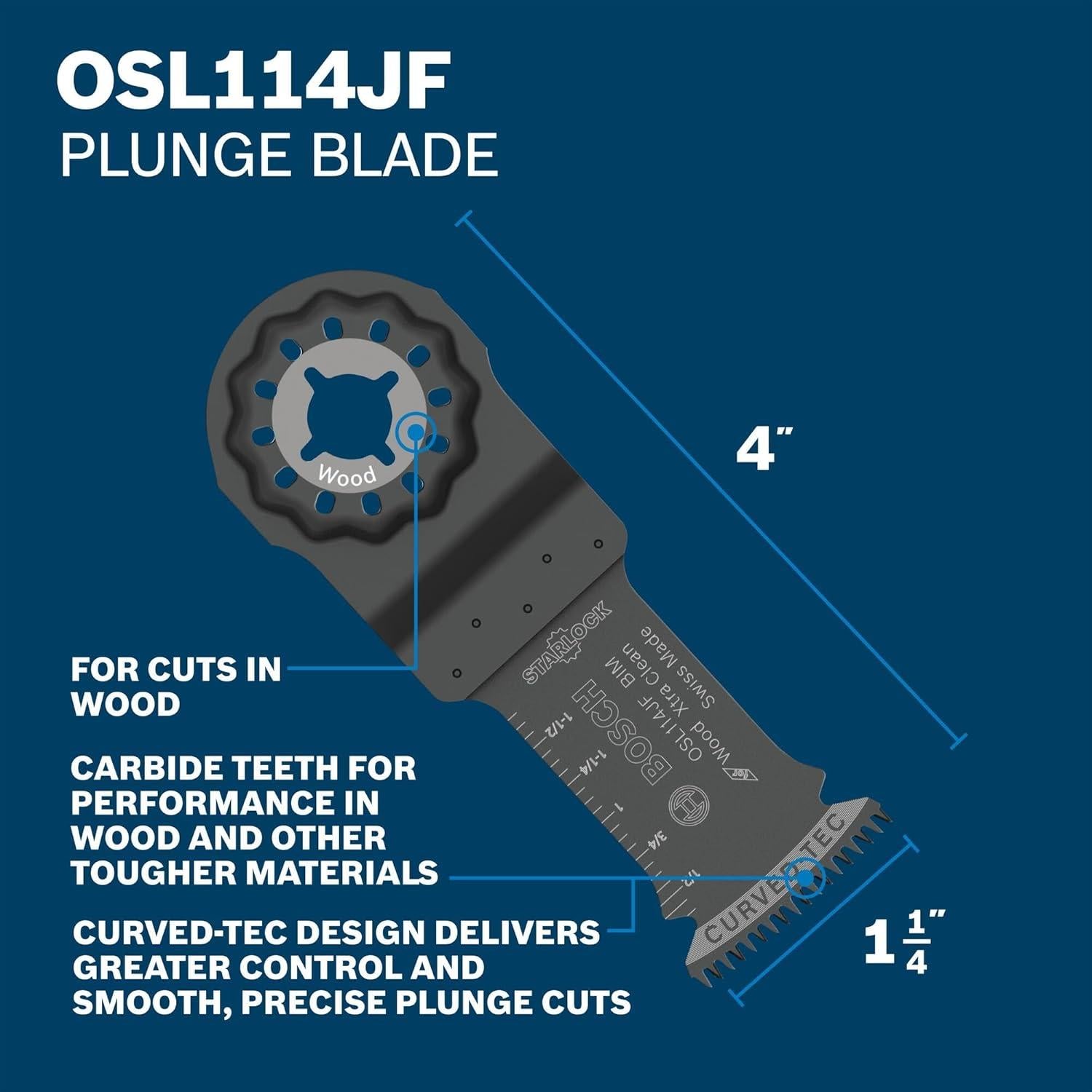 BOSCH OSL003VP 3-Piece 1-1/4 in. Starlock Oscillating Multi Tool Assorted Set Plunge Cut Blades for Mixed Applications in Metal, Wood, and Other General Purpose Materials