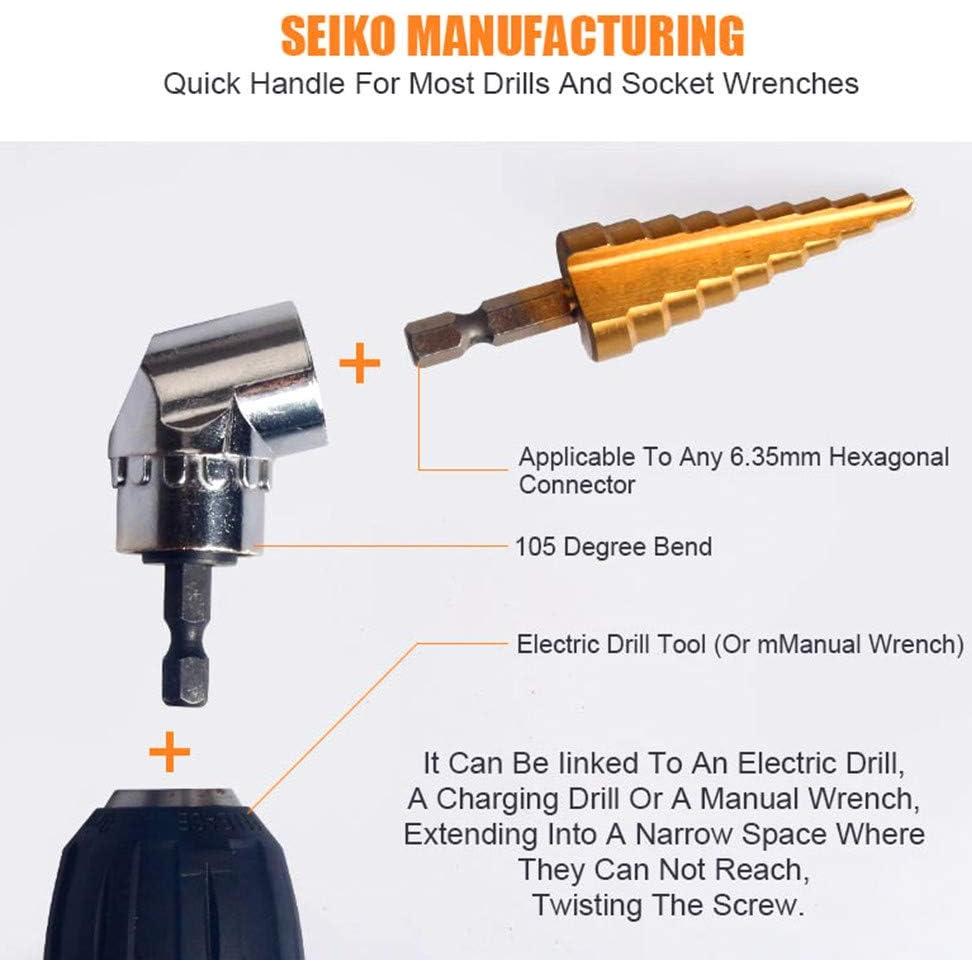 Impact Grade Power Hand Tools Driver Sockets Adapter Extension Set, 3Pcs 1/4 3/8 1/2" Hex Shank Drill Nut Driver Bit Set + 105 Degree Right Angle Driver Extension Screwdriver Drill Attachment