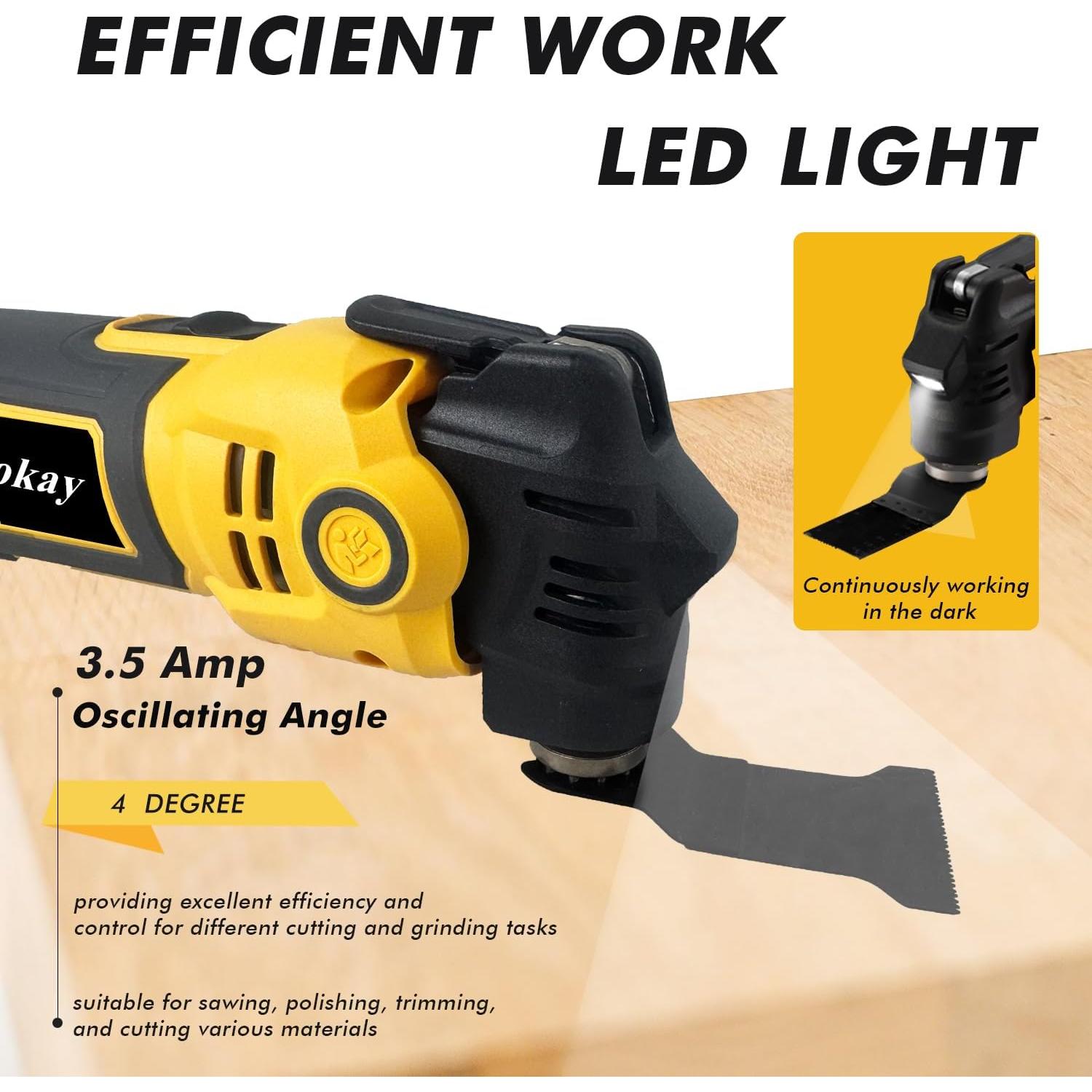 Corded Oscillating Saw 3.5 Amp Oscillating Multi Tool Kit with 4° Oscillation Angle,6 Variable Speed Multi Purpose Power Tool,18Pcs Electric Multitool Blades for Cutting/Sanding