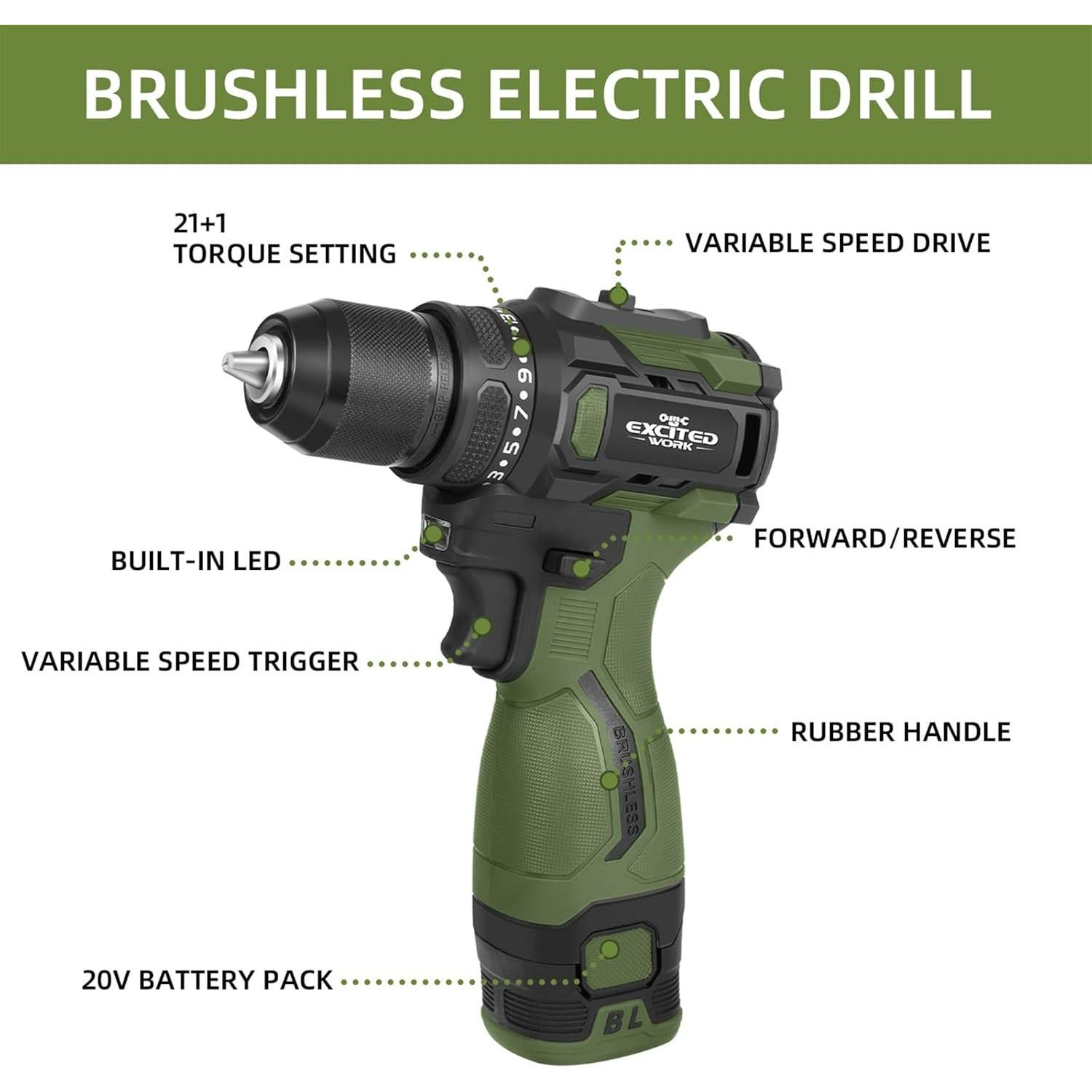 Juego de Taladro Atornillador Inalámbrico LAZYLAND 17V 140Nm