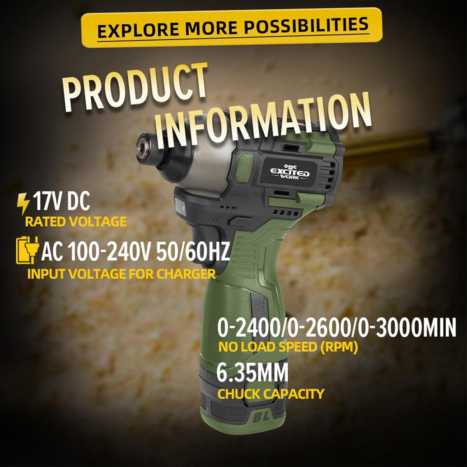 Juego de Taladro Atornillador Inalámbrico LAZYLAND 17V 140Nm