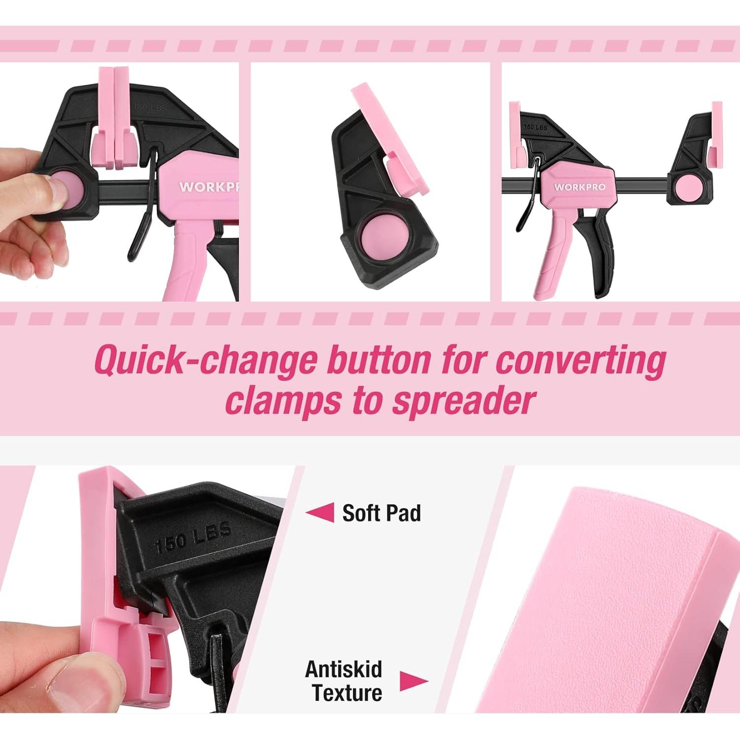 WORKPRO Juego de Abrazaderas de Carpintería 6" y 12" Rosa