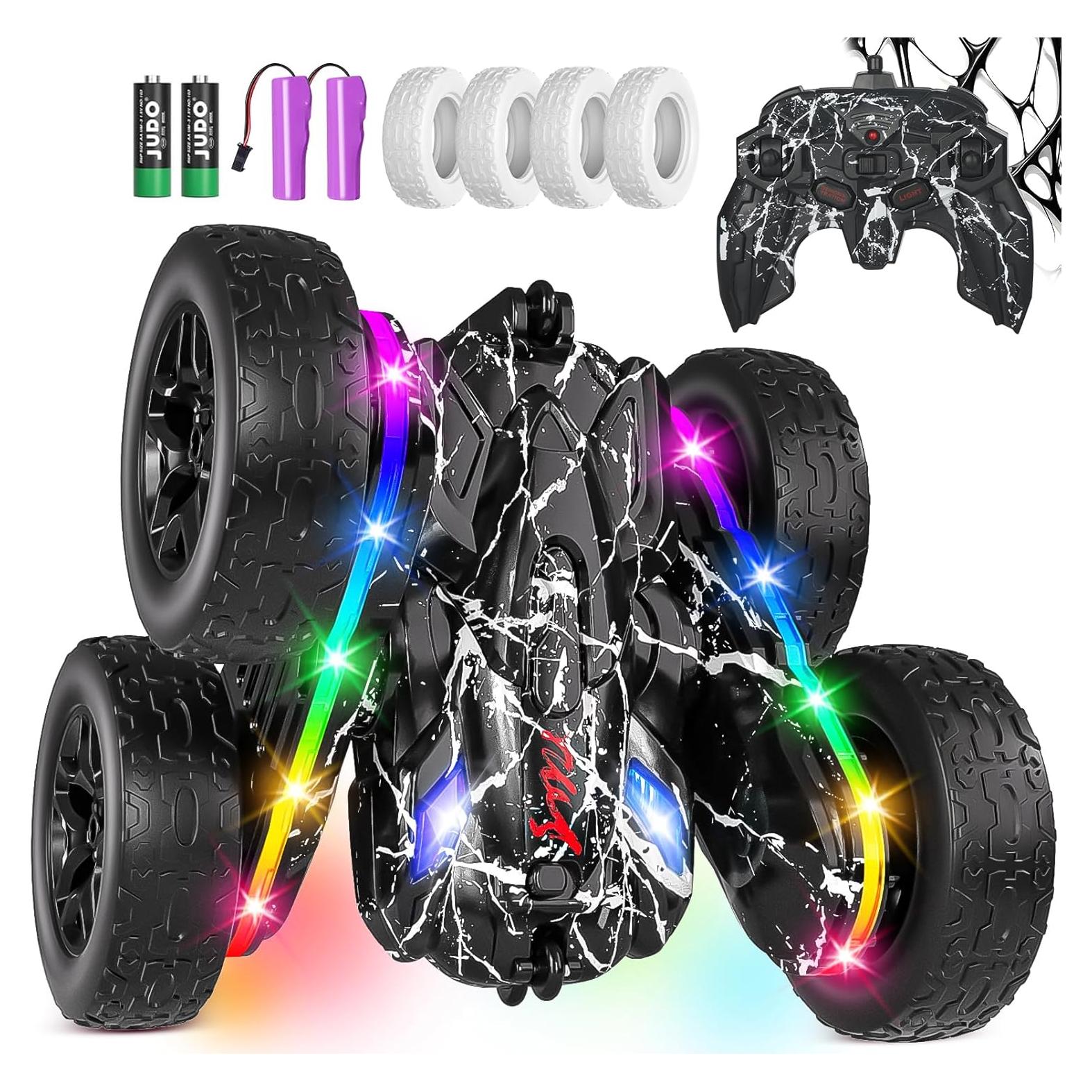 Rc Cars Toys for Boys Remote Control Car 2.4 GHz Black Toys for Ages 5-7 Kids Toys New Upgraded Strip Lights 360° Rotating Rc Truck Birthday (Black)