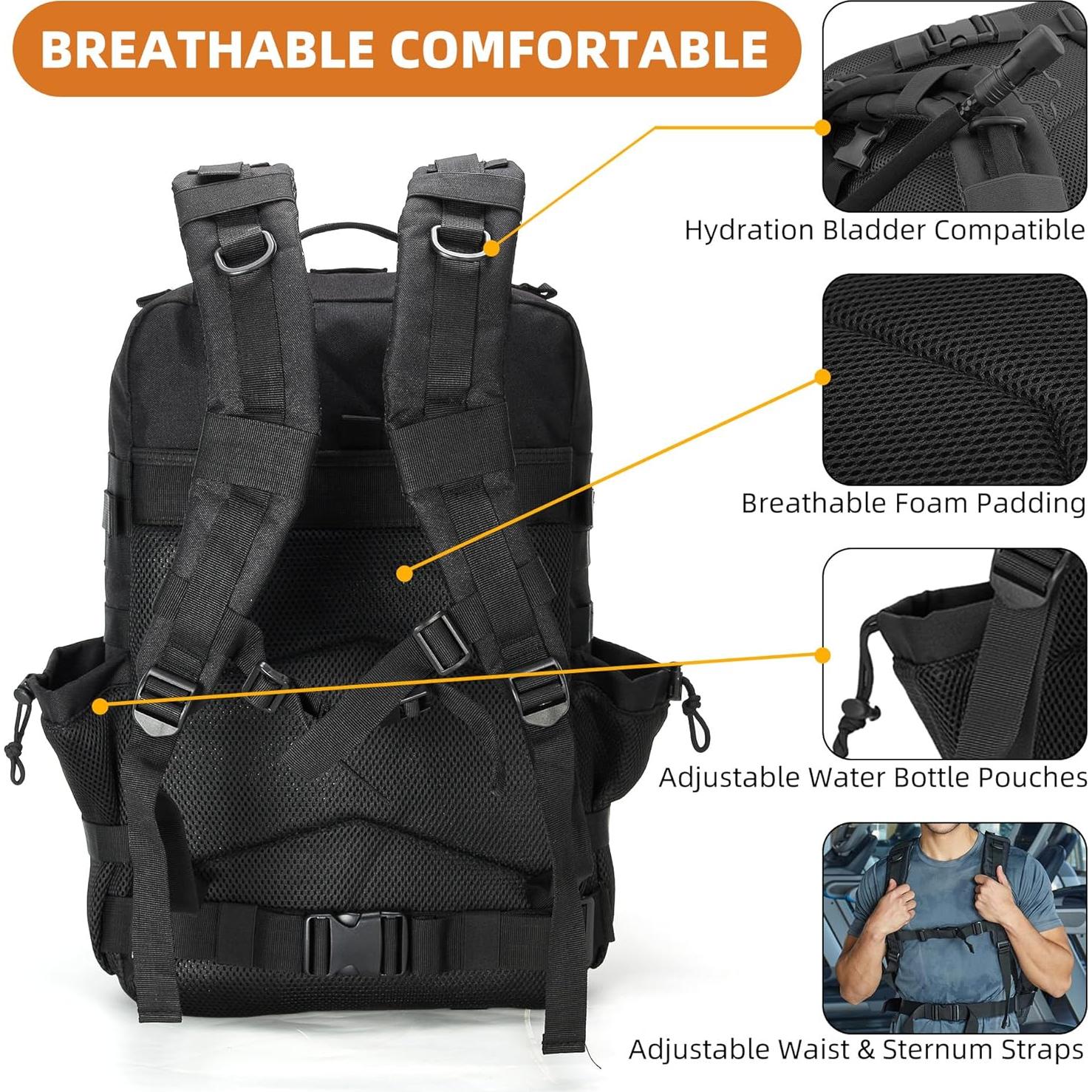 Mochila Táctica Militar 45L para Camping y Senderismo - Negro