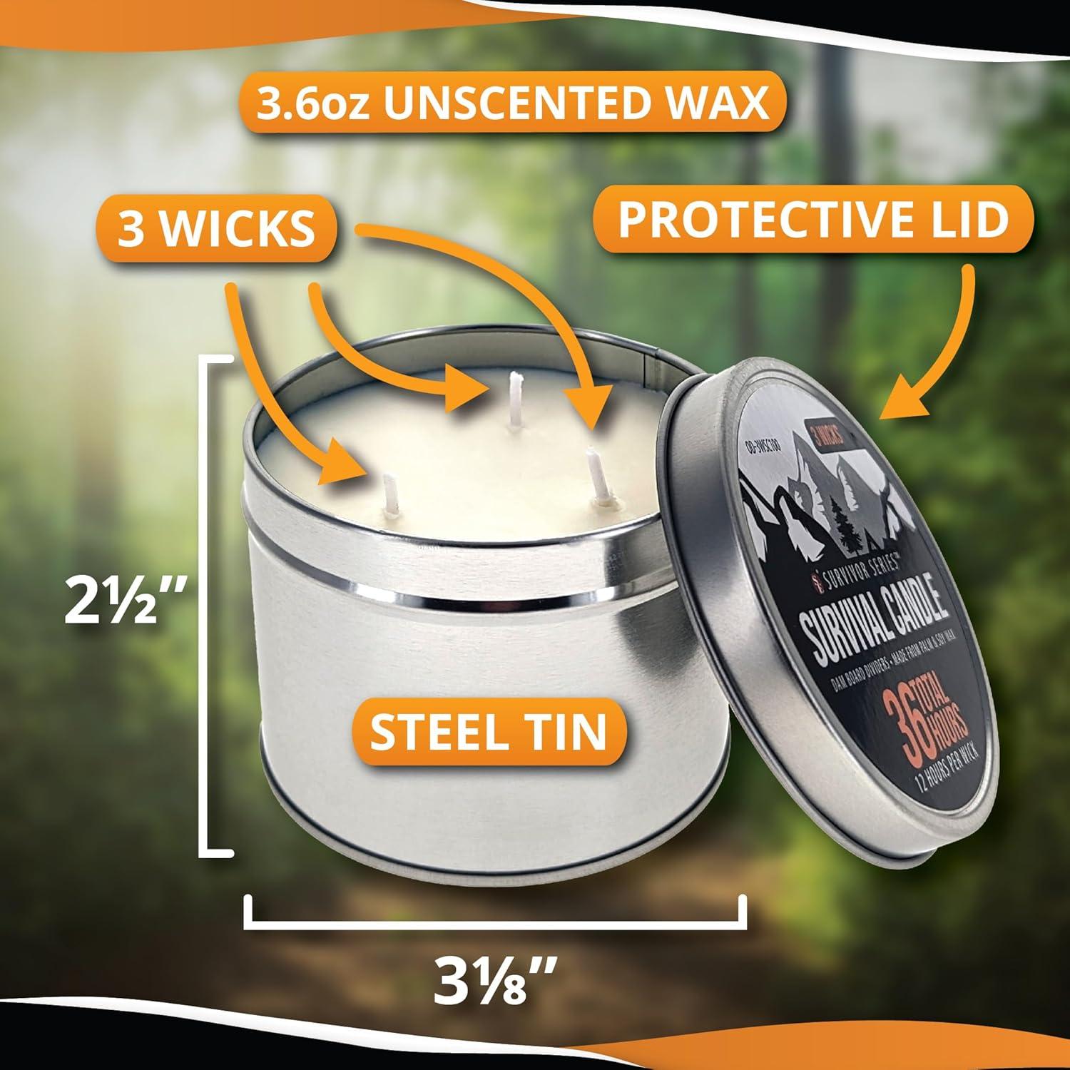 Vela de Emergencia 3 Mechas SE Survivor 36 Horas Cera Soja