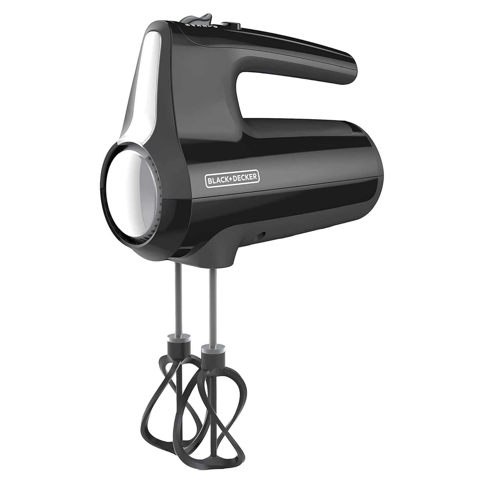 BLACK+DECKER 5 Speed Electric Hand Held Mixer, HELIX beaters, Whisk, and Dough Hook Attachments, Turbo Boost, Snap-On Storage Case