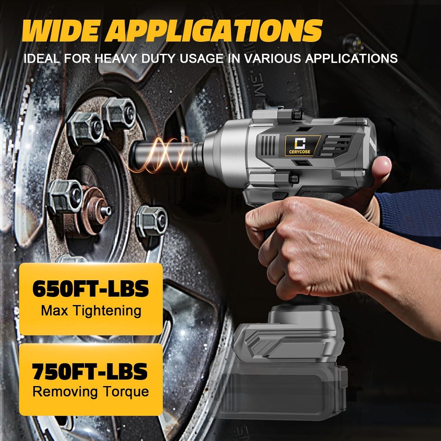 Llave de Impacto Inalámbrica 1/2" Cerycose 750FT-LBS LED