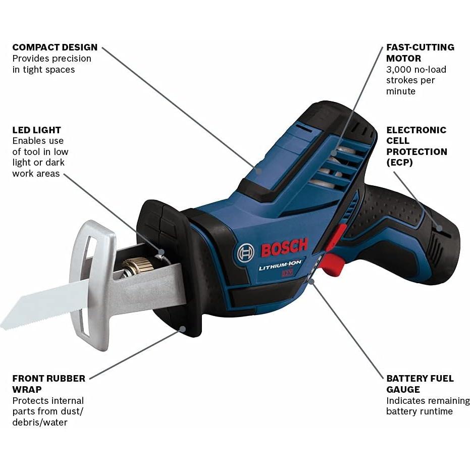 BOSCH PS60-102 12V Max Pocket Reciprocating Saw Kit with 2.5Ah Battery