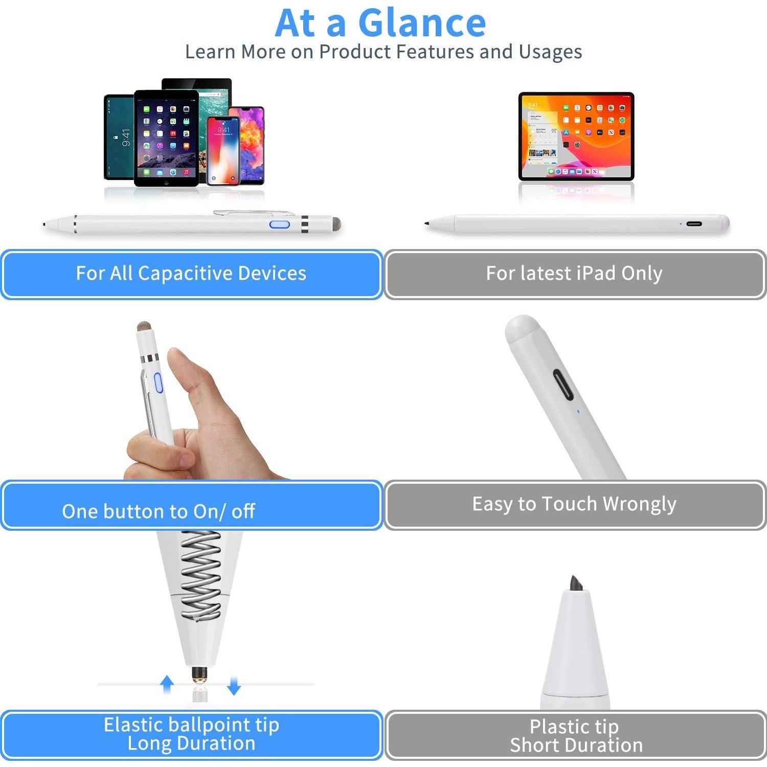 Lápiz Digital Activo EVACH K825 Punta Fina 1.5mm Blanco