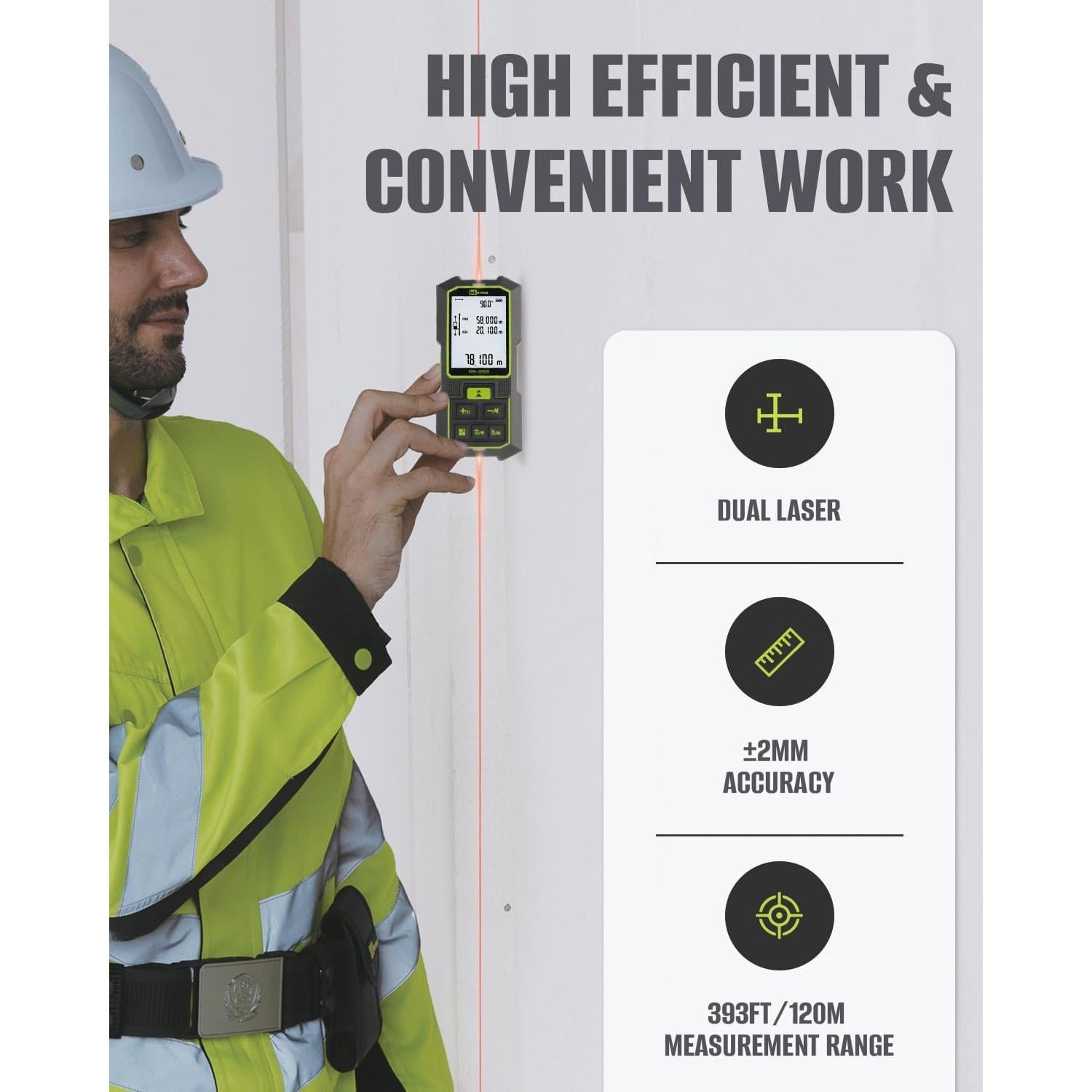 Medidor de Distancia Láser Inkerma RS-393, 120m, Recargable