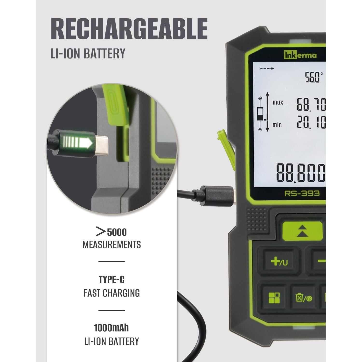 Medidor de Distancia Láser Inkerma RS-393, 120m, Recargable