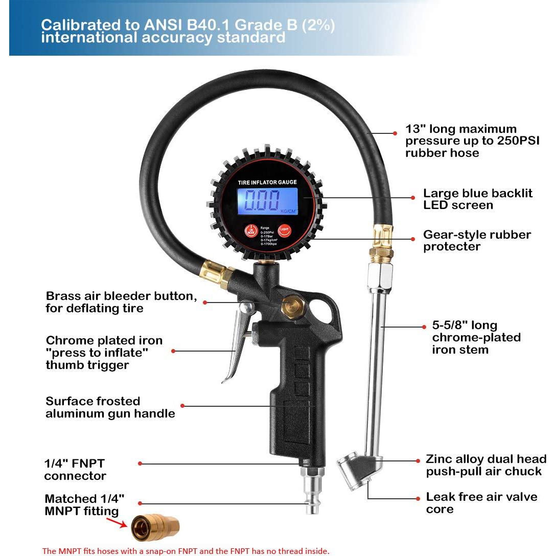 Medidor Digital de Inflador de Neumáticos CZC AUTO 33 cm