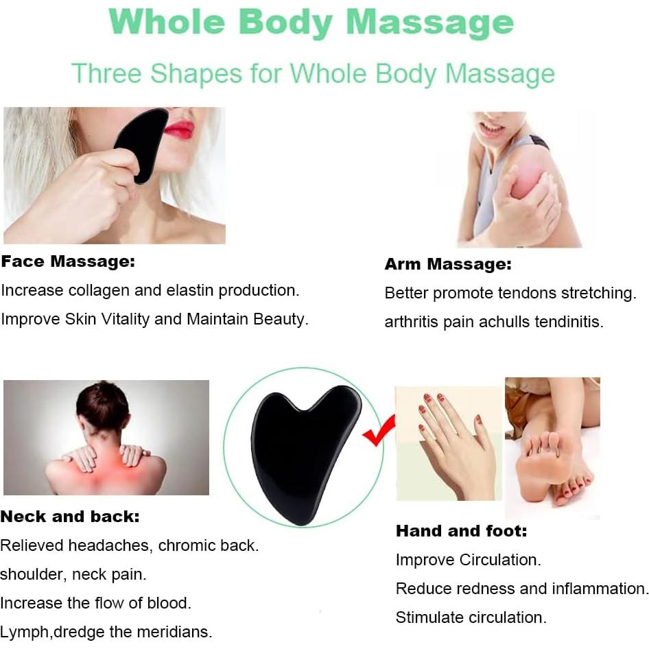 Herramienta Gua Sha Facial Ditind de Obsidiana Negra 8.1cm