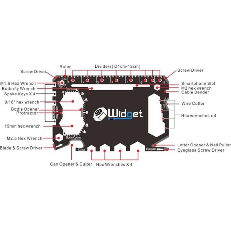 W4W, Multi purpose survival Pocket tool - Stocking Stuffers for Men Great Christmas gifts - Credit Card Wallet Size Ninja Multitool - 43 in 1 (Black)