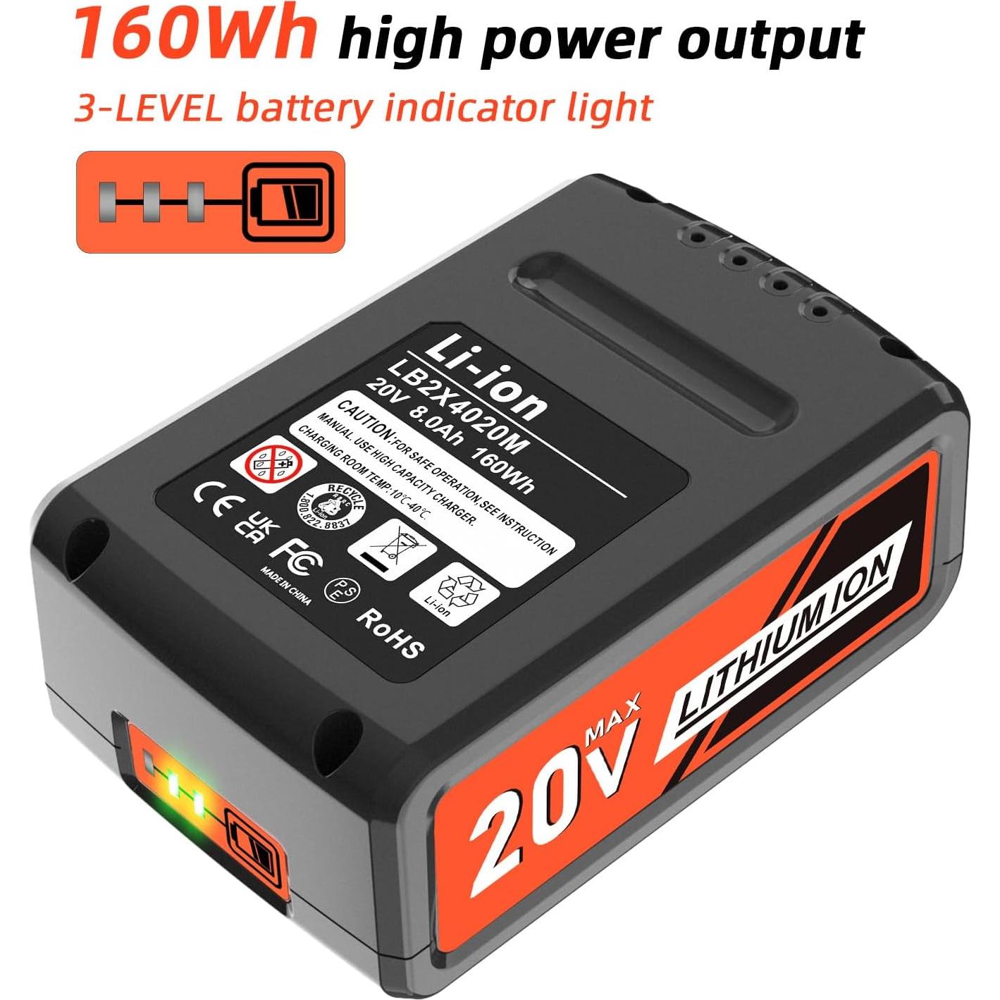 Batería de Reemplazo 20V 8.0Ah Black y Decker LB2X4020M