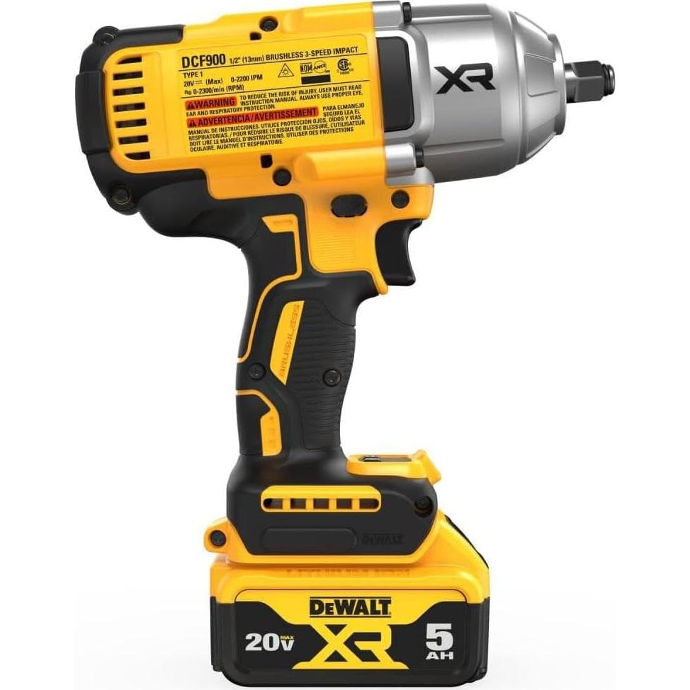 Llave de Impacto Inalámbrica DEWALT 20V MAX DCF900P1 Kit Completo