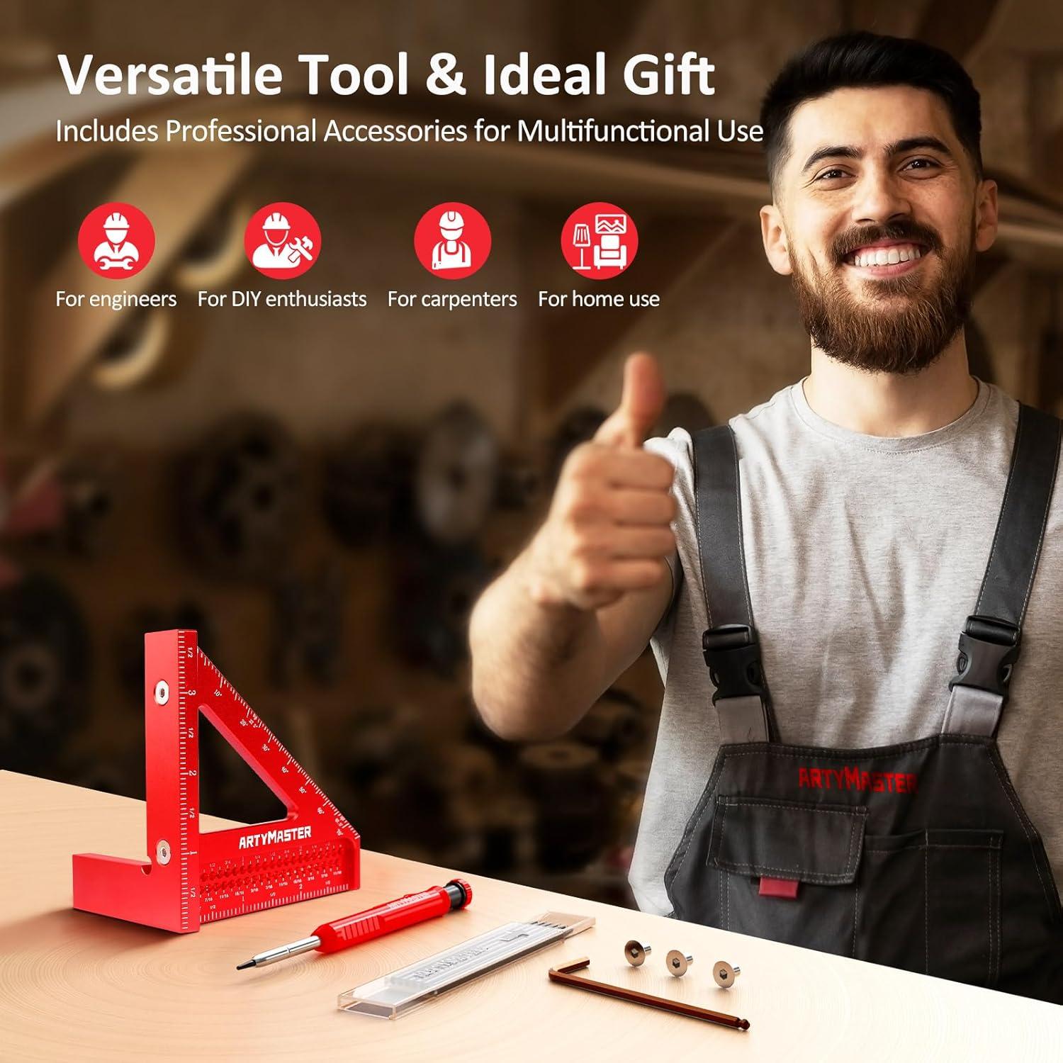 Regla Cuadrada Multi-Angulo 3D ArtyMaster 9.7 cm + Lápiz