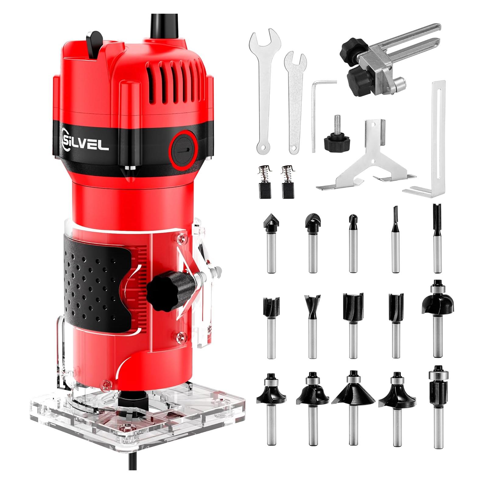 Fresadora de Madera SILVEL 800W 1.25HP 30000RPM con Accesorios