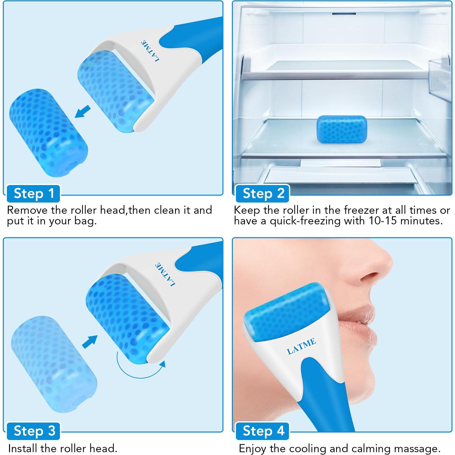 Rodillo de Hielo LATME para Masaje Facial y Corporal Azul