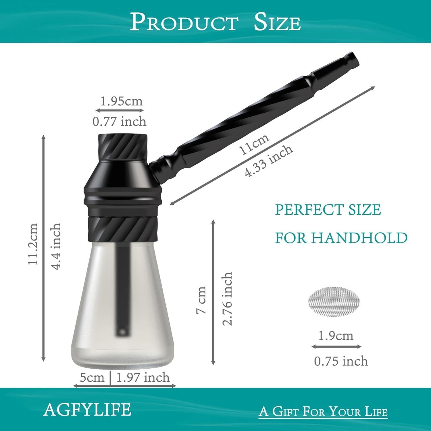 Hookah Portátil AGFYLIFE Mini de Vidrio y Aluminio - Negra