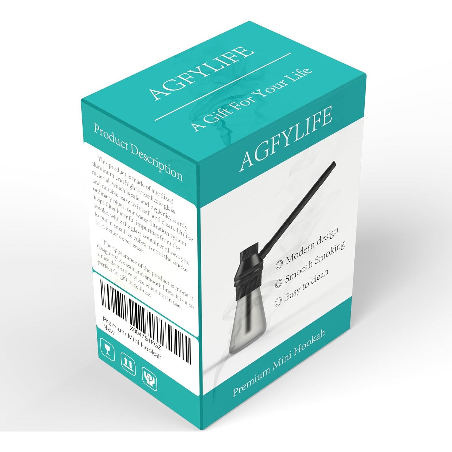 Hookah Portátil AGFYLIFE Mini de Vidrio y Aluminio - Negra