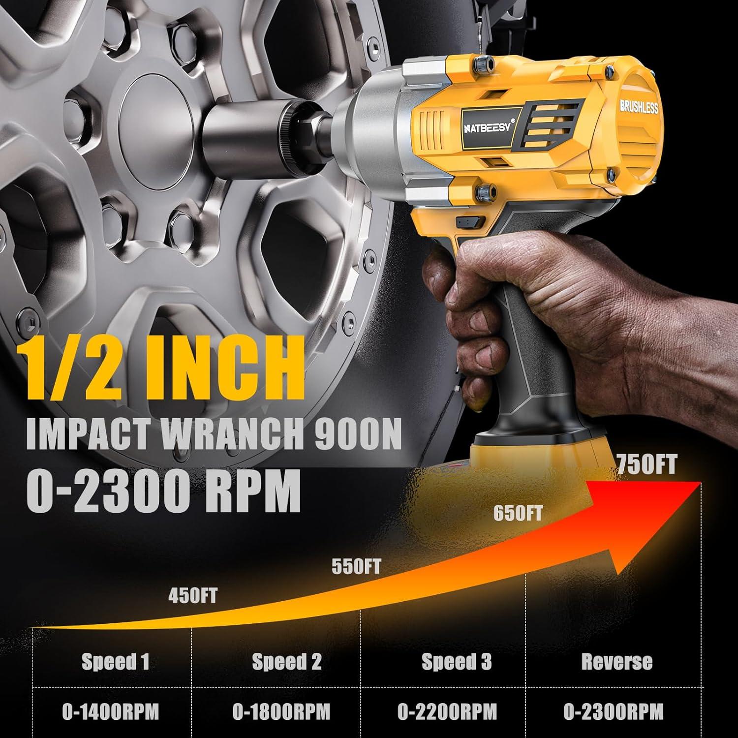 Llave de impacto inalámbrica NATBEESY 1/2" 1000N.m 20V