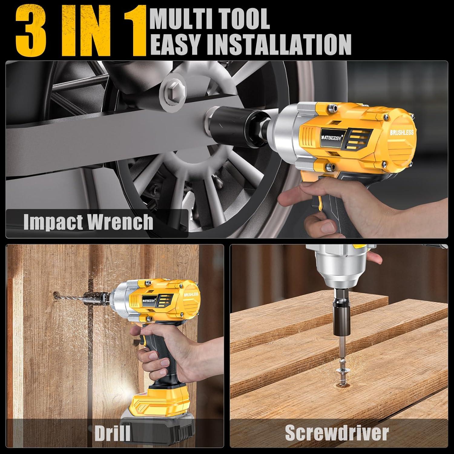 Llave de impacto inalámbrica NATBEESY 1/2" 1000N.m 20V