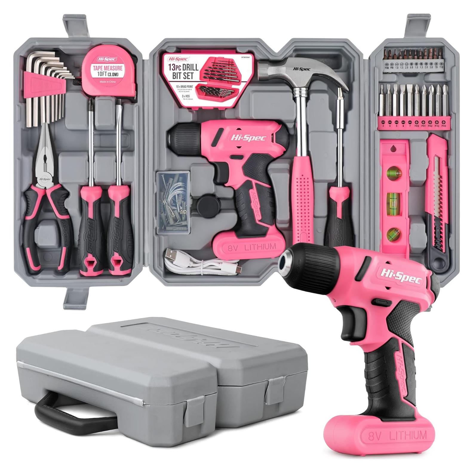 Kit de Herramientas Rosa Hi-Spec 58 Piezas con Taladro 8V