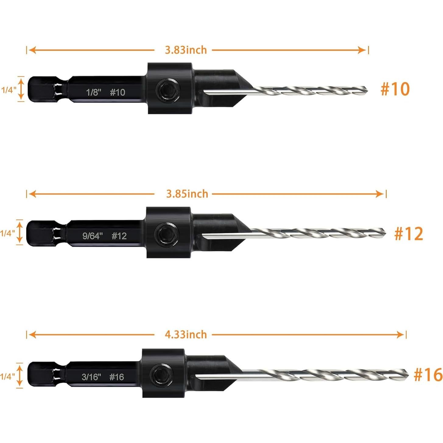 Juego de Brocas Avellanadoras 3 en 1 DECKRKAT - Ajustables