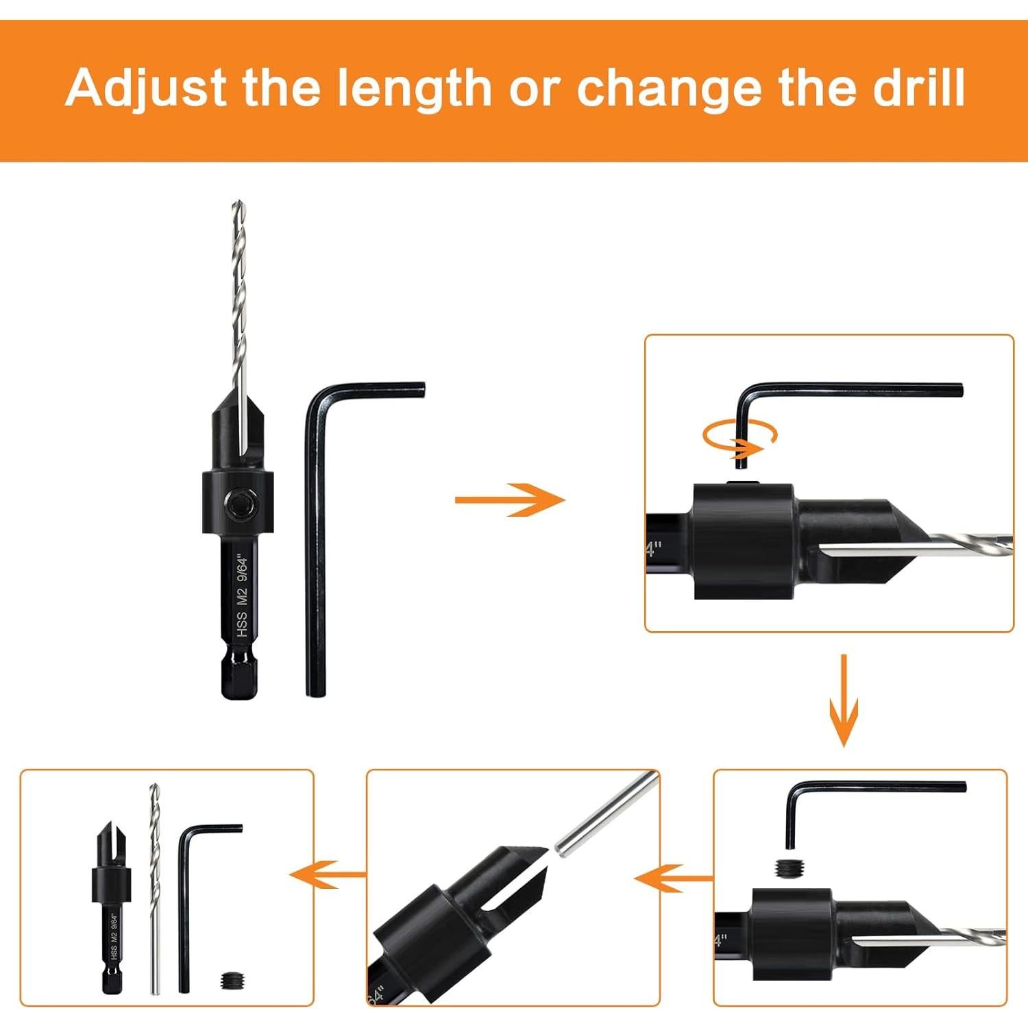 Juego de Brocas Avellanadoras 3 en 1 DECKRKAT - Ajustables