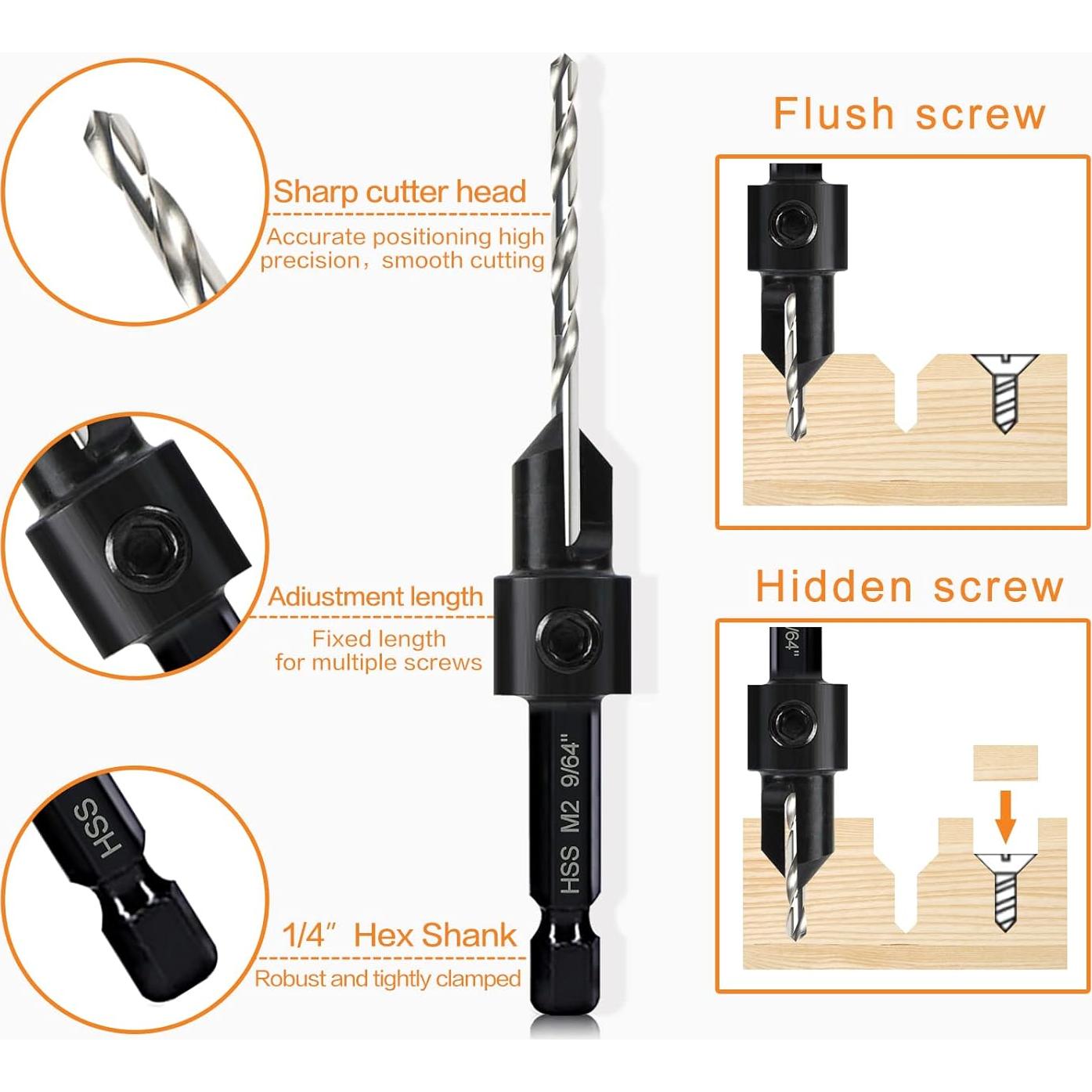 Juego de Brocas Avellanadoras 3 en 1 DECKRKAT - Ajustables