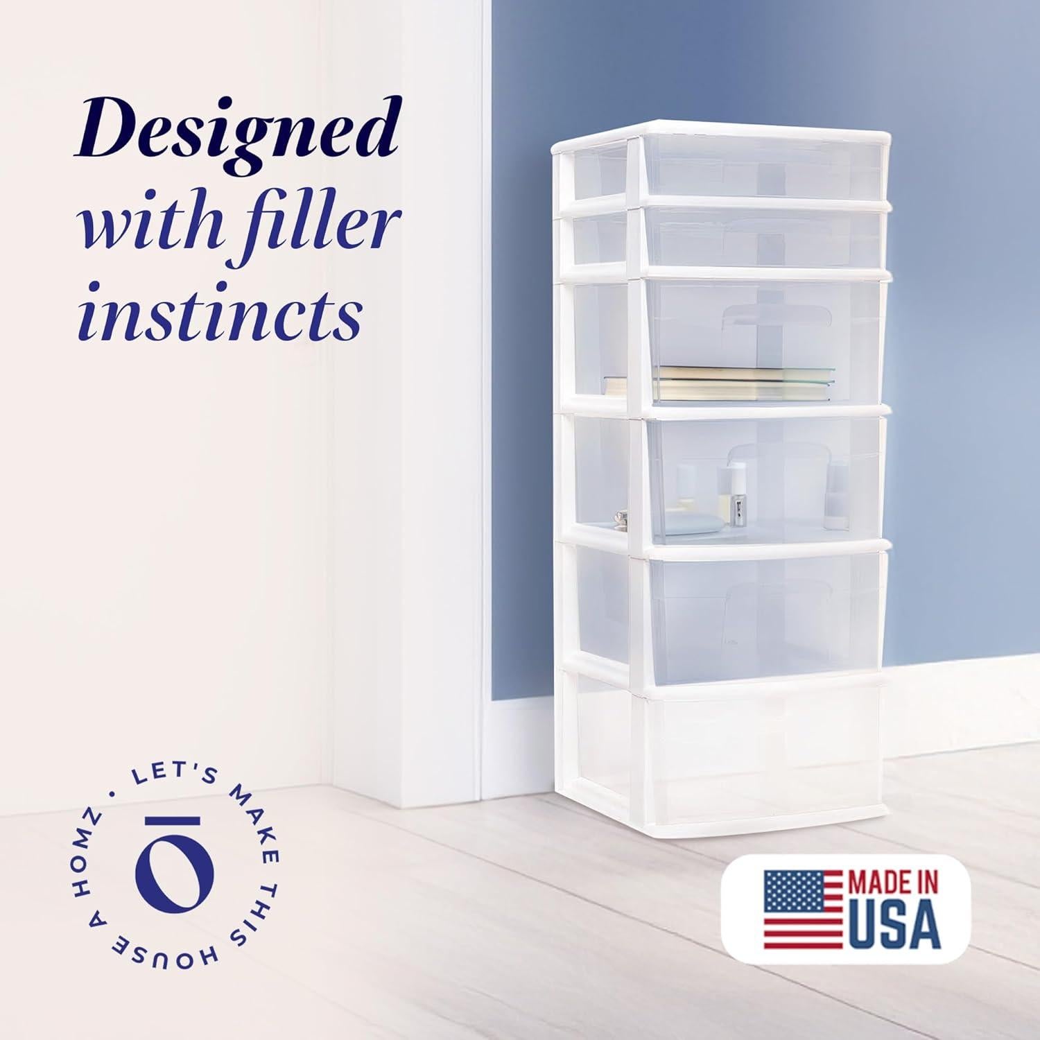 Carro Organizador HOMZ de 6 Cajones Plástico Transparente Blanco