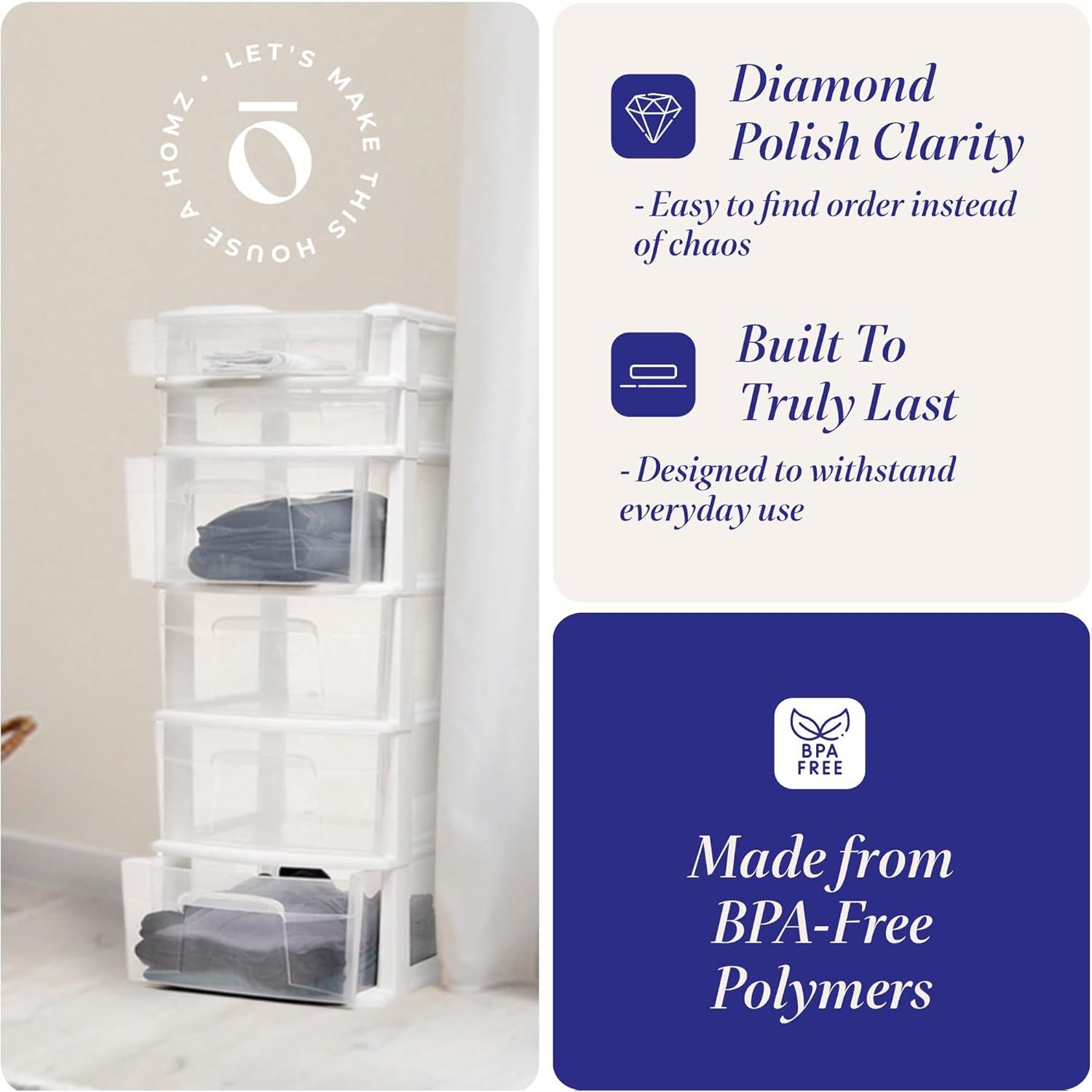 Carro Organizador HOMZ de 6 Cajones Plástico Transparente Blanco