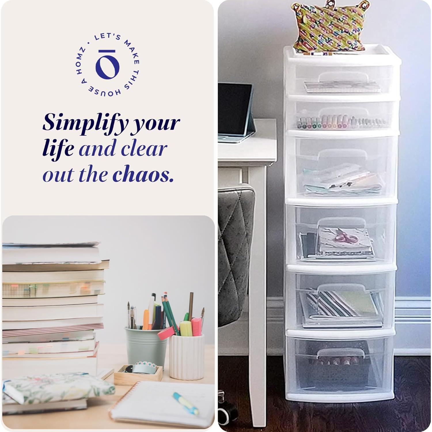 Carro Organizador HOMZ de 6 Cajones Plástico Transparente Blanco