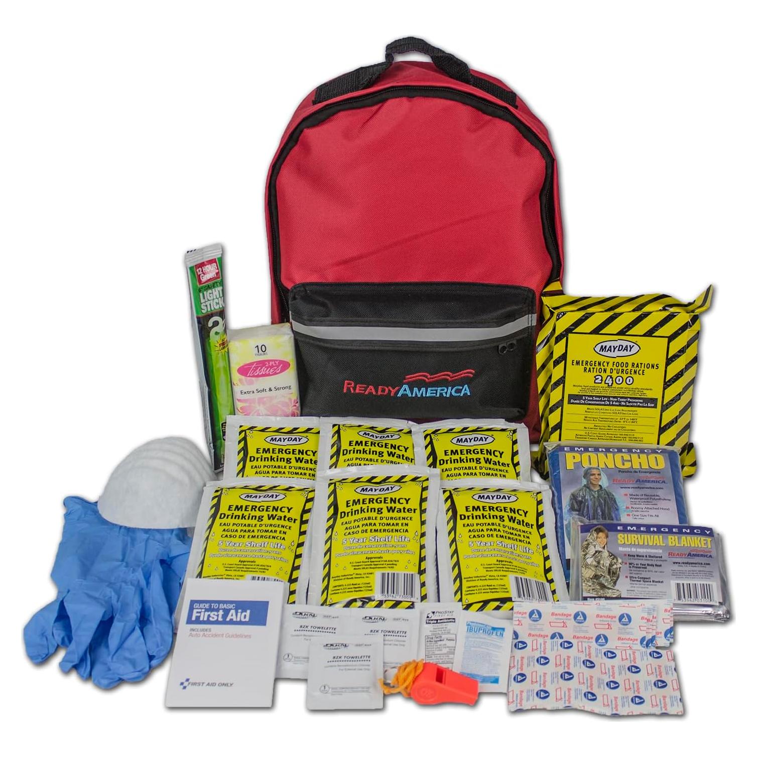Ready America 70180 72 Hour Emergency Kit, 1-Person, 3-Day Backpack, Includes First Aid Kit, Survival Blanket, Emergency Food Portable Disaster Preparedness Go-Bag for Earthquake, Fire, Flood