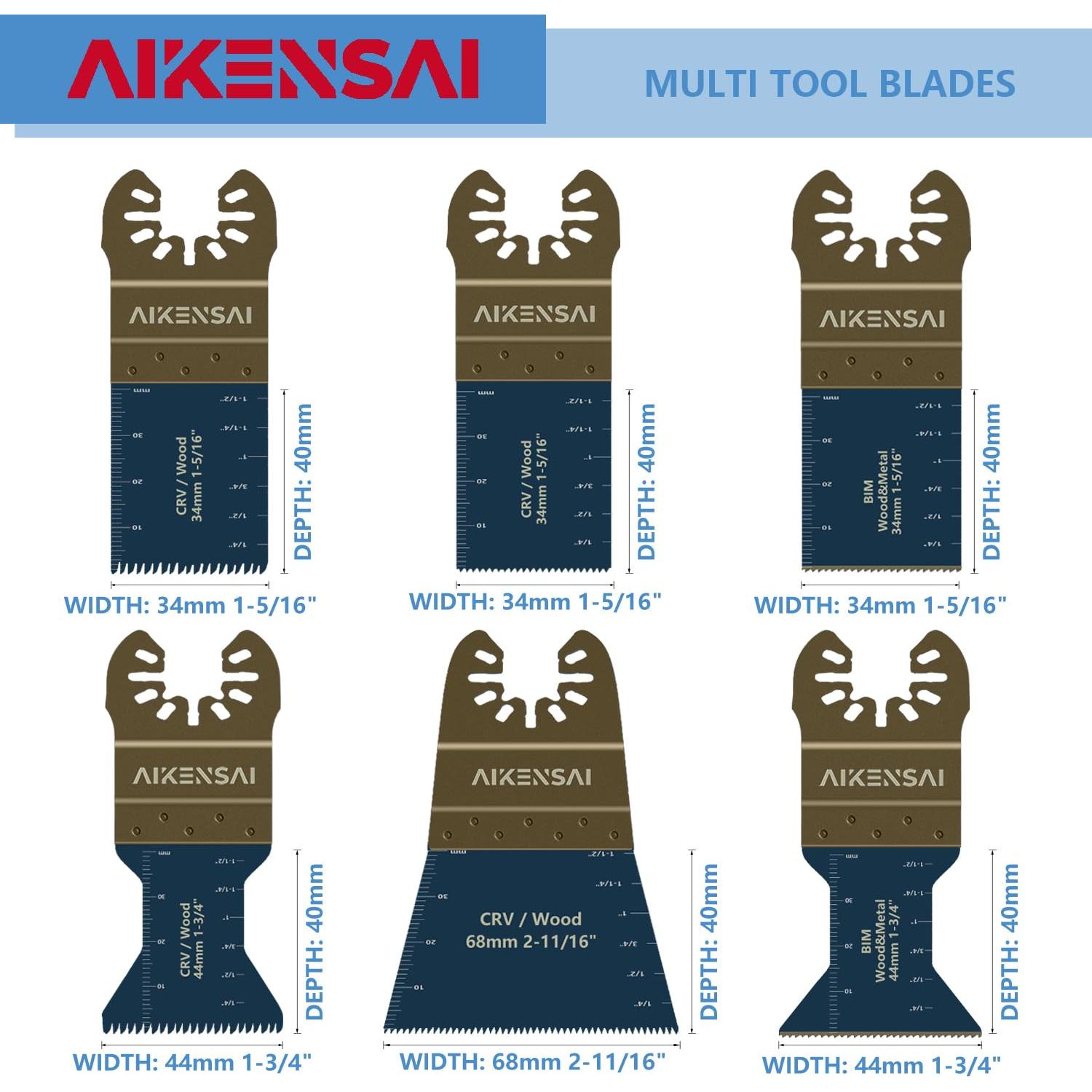 Juego de 12 Cuchillas Oscilantes AIKENSAI para Madera y Metal
