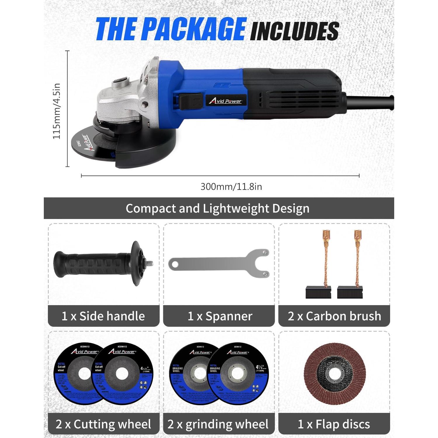 Amoladora Angular AVID POWER 900W 4.5" con Accesorios