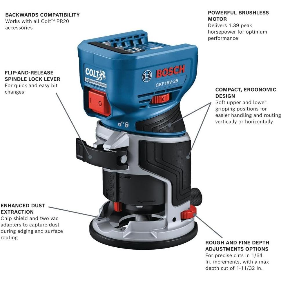Router Palm Colt Bosch GKF18V-25 Sin Cable 18V - 1.39 HP