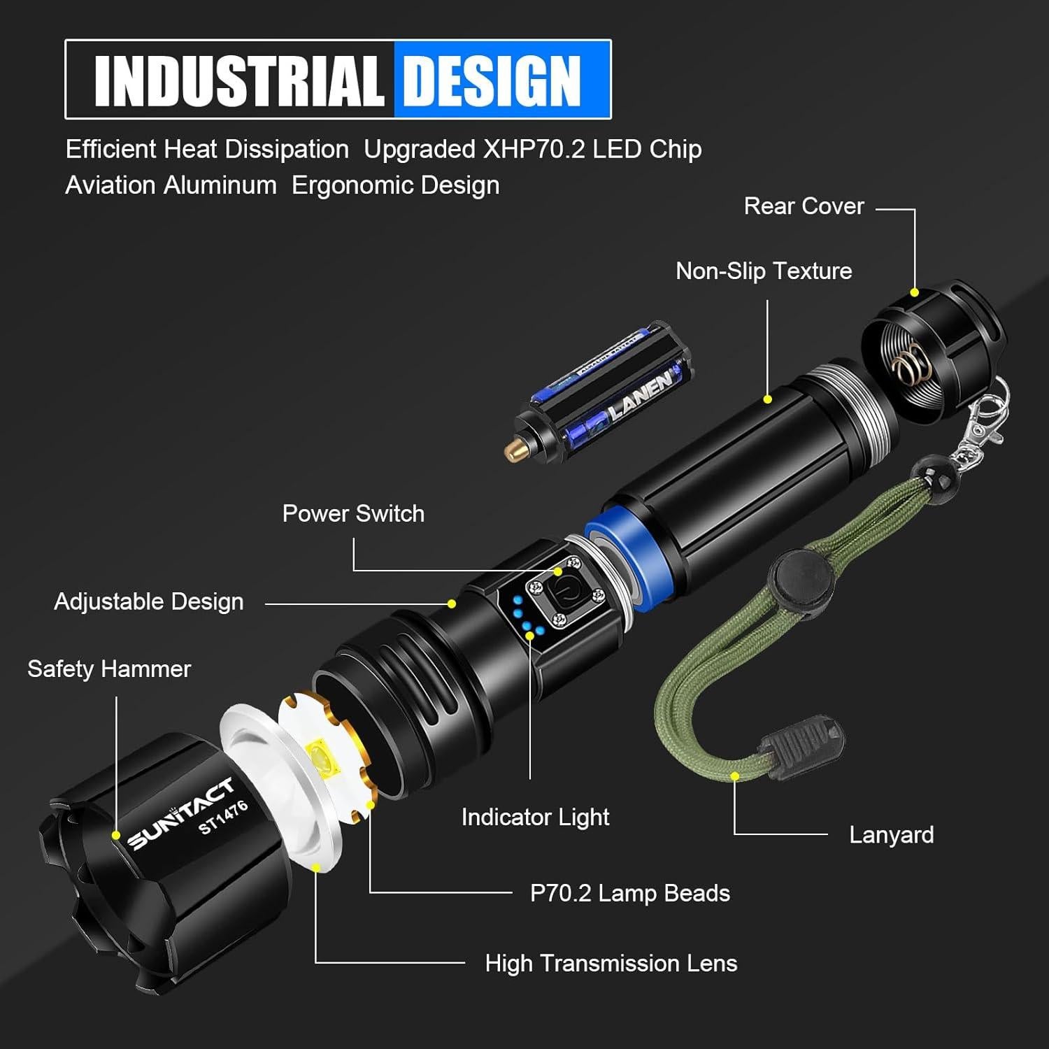 Linterna Recargable LED Sunitact ST1476 2000 Lúmenes IP67