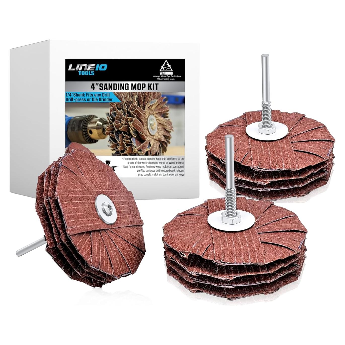 Kit de Mopa de Lijado 4" LINE10 Tools - Grano 80, 120, 240