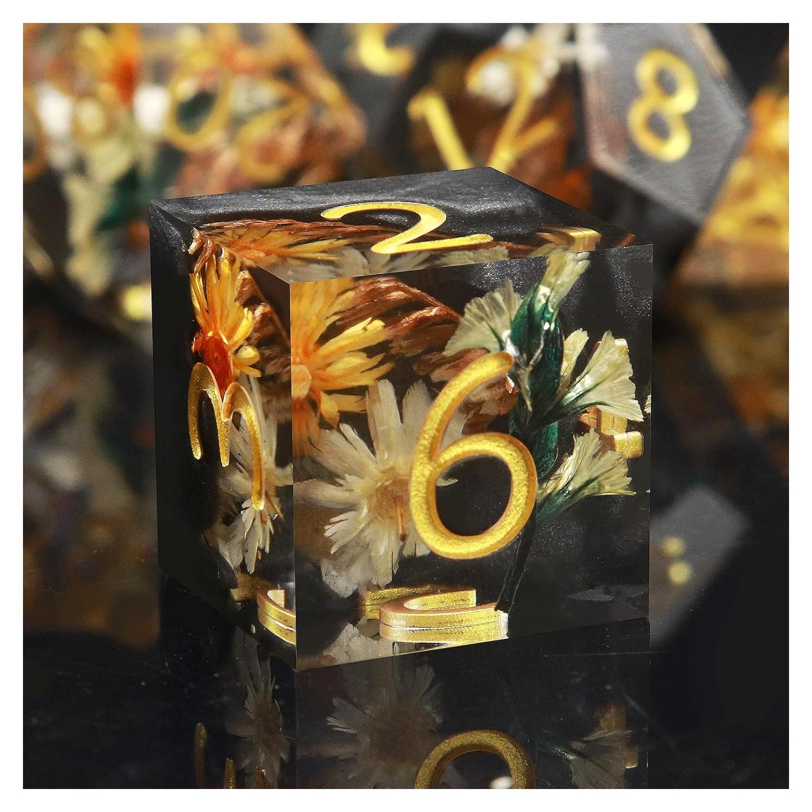 Conjunto de Dados Haxtec D&D de Resina Floral - 7 Piezas