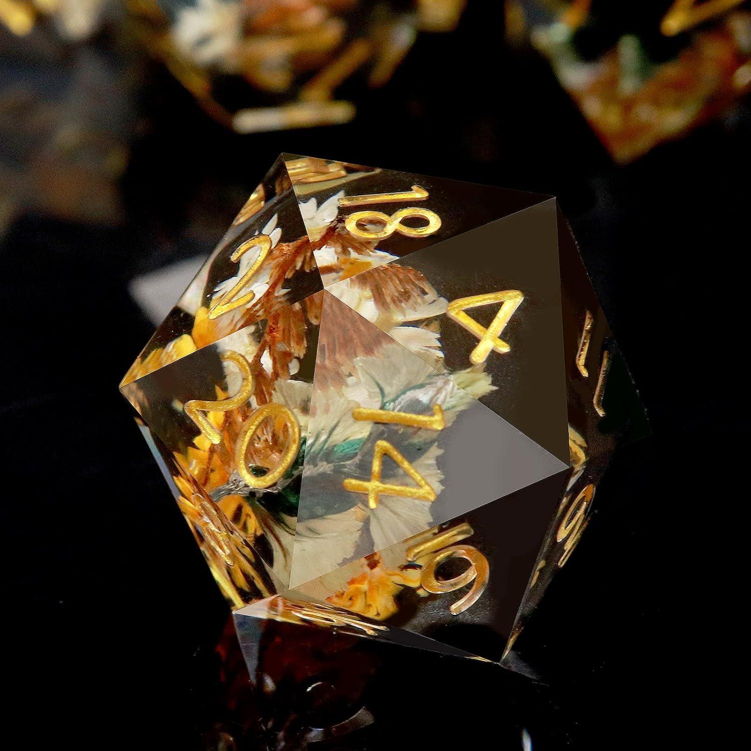 Conjunto de Dados Haxtec D&D de Resina Floral - 7 Piezas