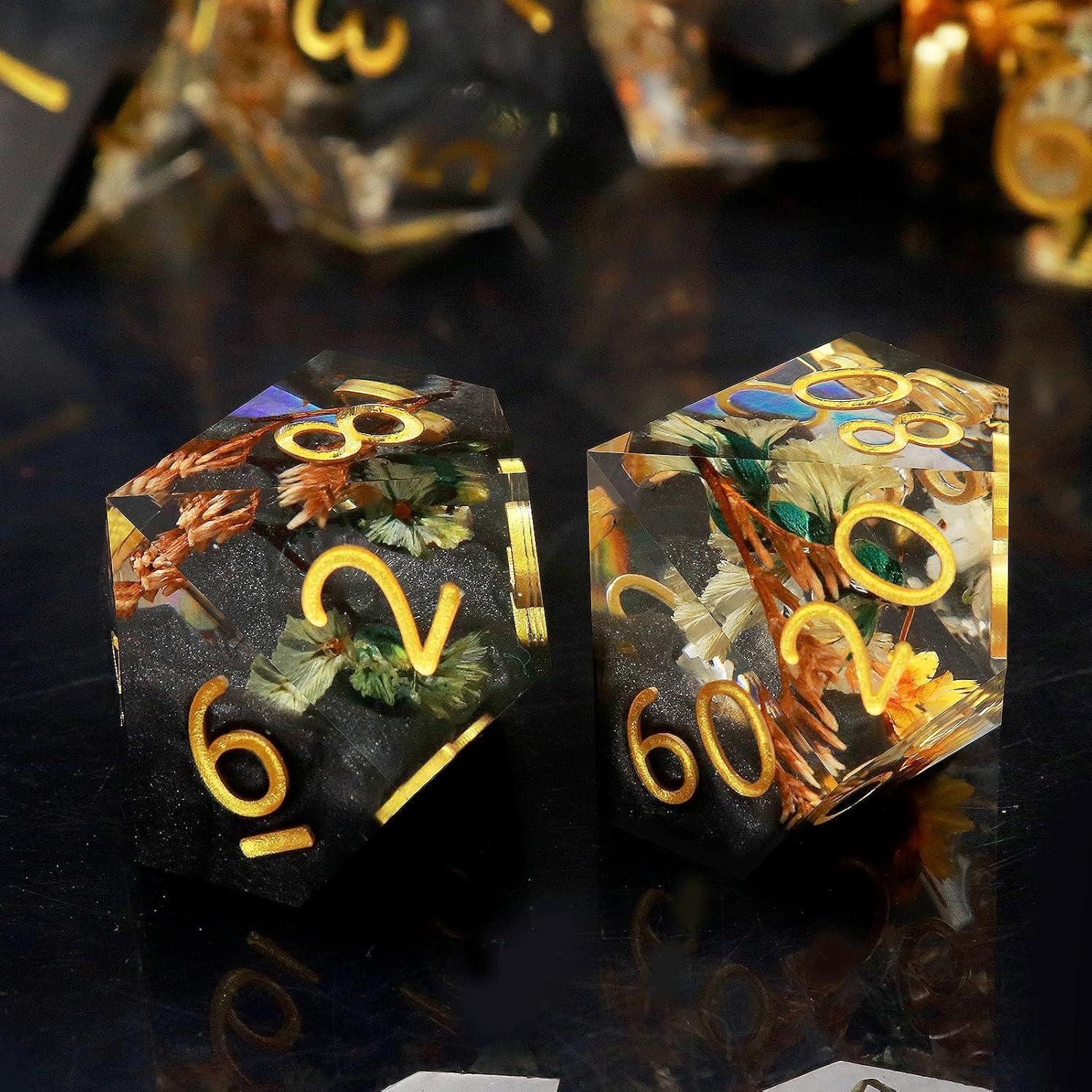 Conjunto de Dados Haxtec D&D de Resina Floral - 7 Piezas