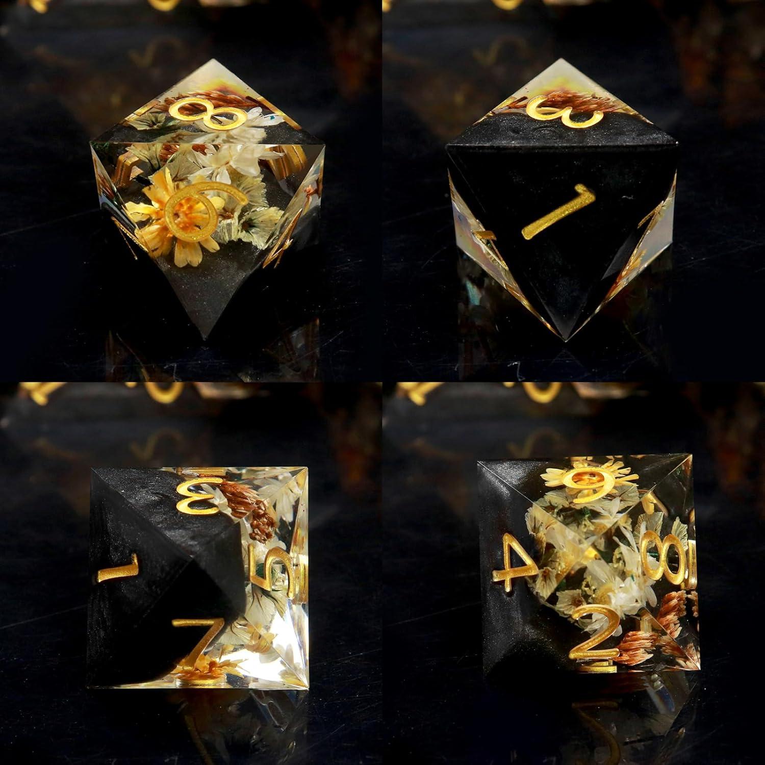 Conjunto de Dados Haxtec D&D de Resina Floral - 7 Piezas