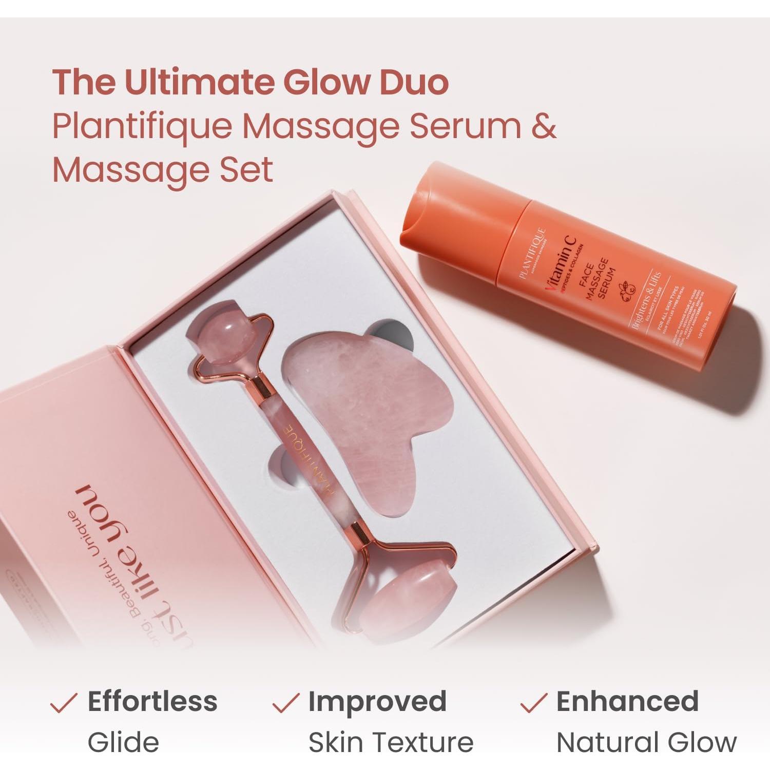 Rodillo Facial y Gua Sha de Cuarzo Rosa Plantifique 17cm