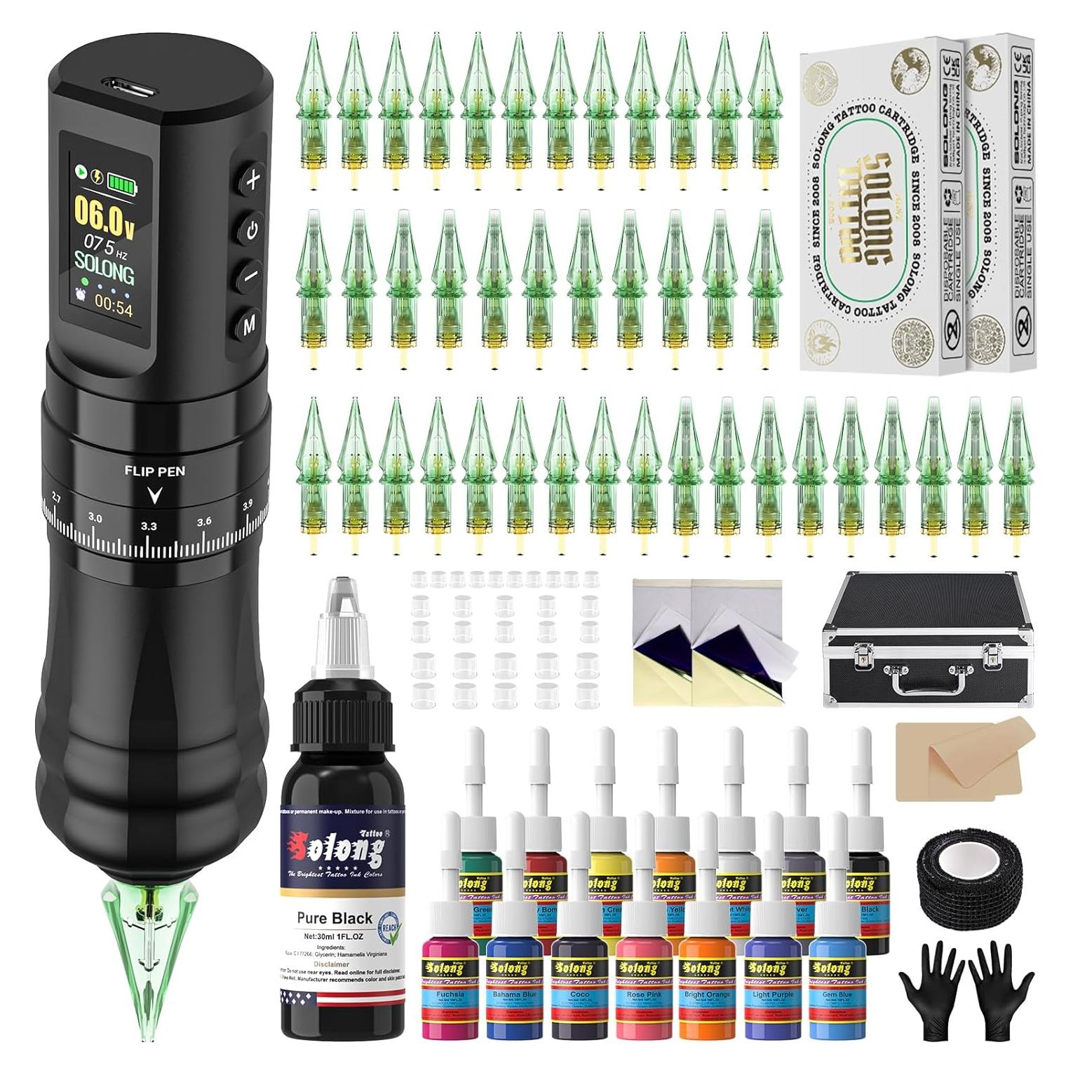 Kit de Tatuaje Completo con Pantalla LED y 40 Agujas - Negro