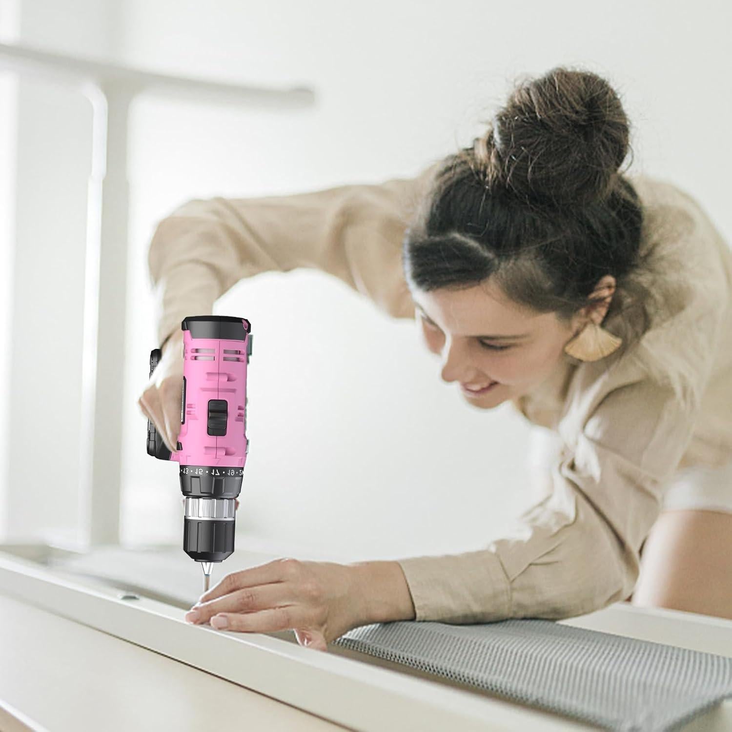 Taladro Inalámbrico FADAKWALT 20V con Batería y Cargador Rosa