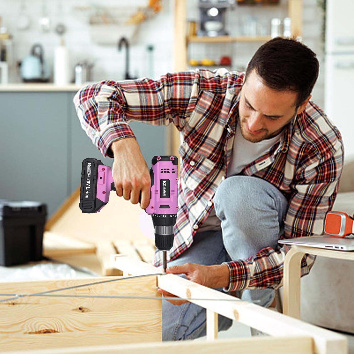 Taladro Inalámbrico FADAKWALT 20V con Batería y Cargador Rosa