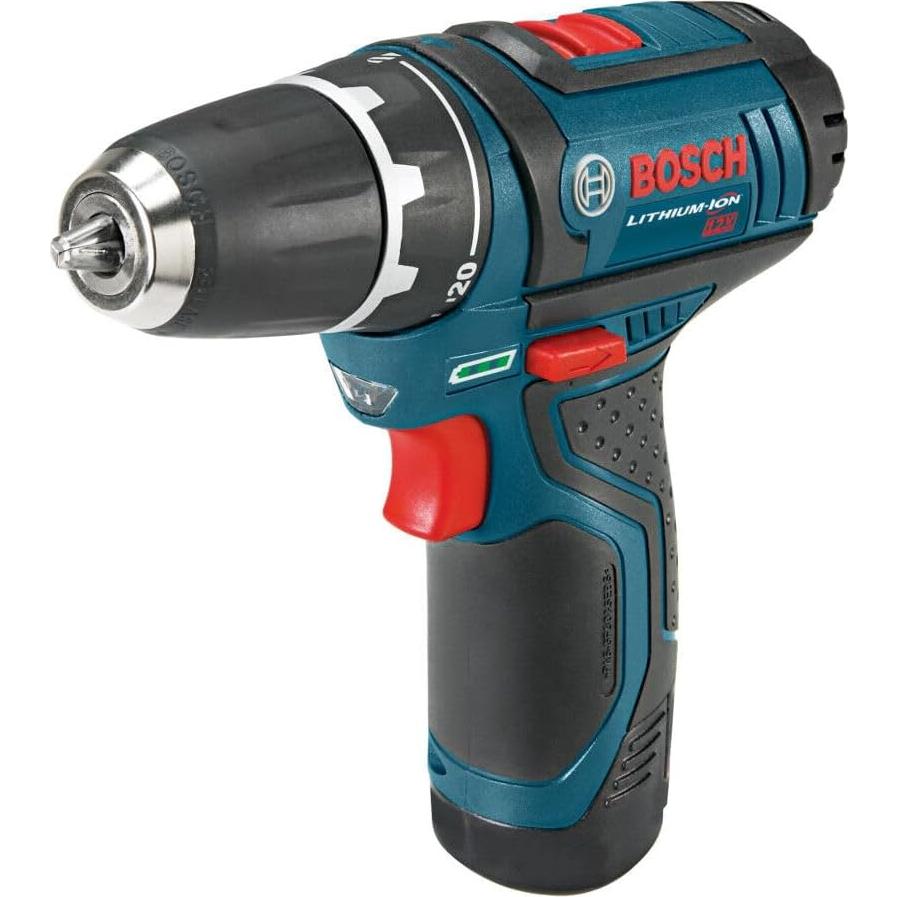 BOSCH PS31-2A 12V Max 3/8 Inch Drill/Driver Kit with (2) 2 Ah Batteries and Charger, Variable Speed